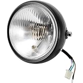 Aramox Motorcycle Headlight, Universal Motorcycle Retro Black Shell White Lens Headlamp Front Headlight for GN125