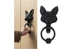 SAKEGA Mystic Colonial Fox Door Knocker – 9.5" x 4.5" Heavy Duty Antique Cast Iron Front Door Knocker – Vintage Decorative Rustic Farmhouse & Garden Home Decor Accessory