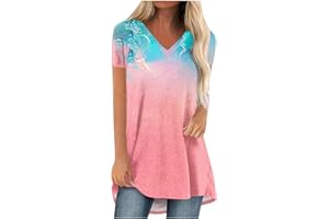 COJCOIHN Tunic Shirts for Women to Wear with Leggings Summer Tie Dye Gradient Shirt V Neck Tshirts Tees Blouse Plus Size M-5XL