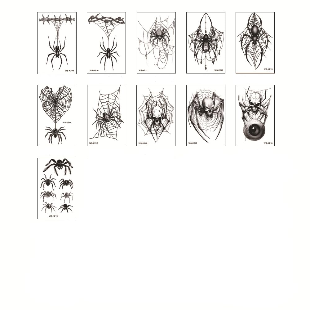 3D Spider Web Temporary Tattoo Sticker Halloween Makeup Set Lady Adult Realistic Witch Bat Zombie Fake Face Tattoo Sticker Kids Men Adult Scary Halloween Stickers Spider Webs - 10 Sheets