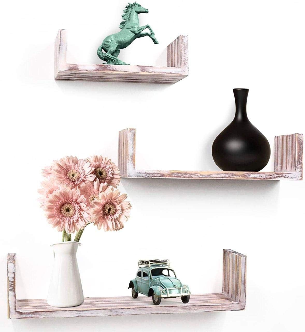 Greenco Set of 3 Floating U Shelves, White Finish: Home & Kitchen
