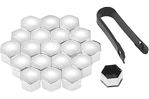 Mtsooning 21 Pcs Car Wheel Nut Caps, 21mm Universal Nut Lug Cover, Auto Hub Bolt Head Protector with Remover Clip,Silver Universal Anti-Rust Chrome Glossy ABS Auto Trim Tyre Protection Cap