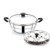 Rasakraft Multi Kadai Idly Maker with Stainless Steel Lid | 8 Idlies | 2 Idli Plates | 2.4 L | Induction Compatible