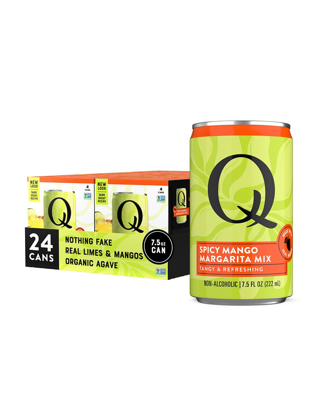 Q SPICY MANGO MARGARITA MIX with Real Key Limes, Mangos & Organic Agave – Ideal for Cocktails & Mocktails – Real Ingredients, Perfectly Balanced – 90 Calories per Serving – 7.5 Fl Oz Cans (Pack of 24)