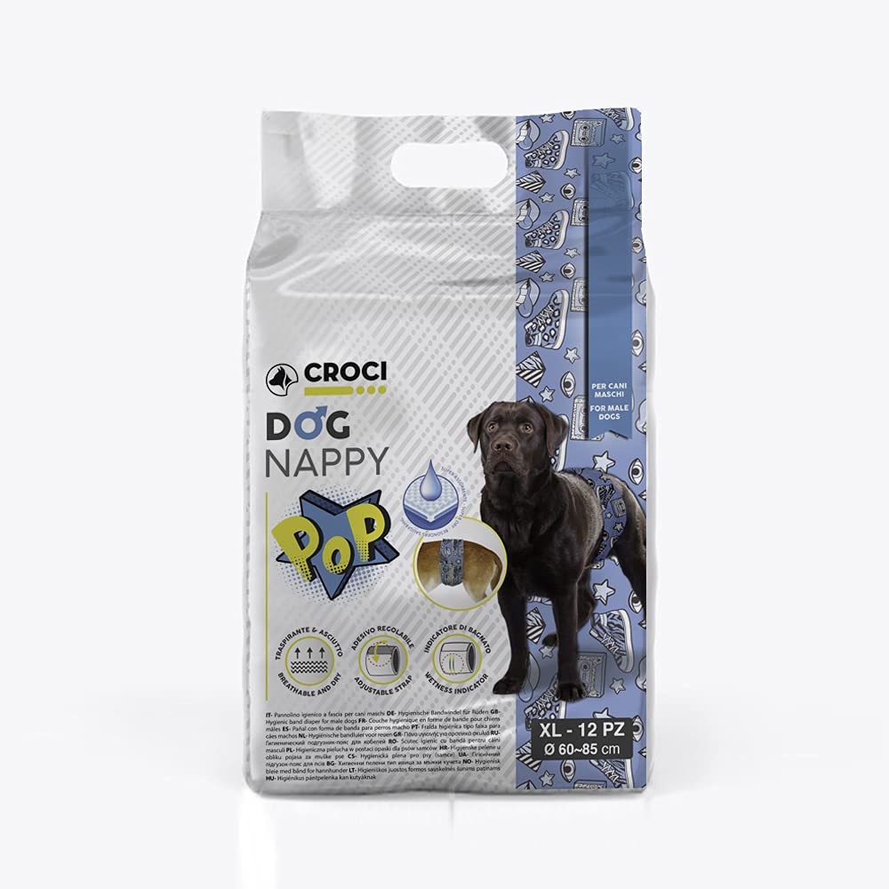 Croci Dog Nappy Pop - Absorbent Wrap for male dogs, size XL - Ø 60-85 cm, hygienic dog pee diaper pants, adjustable adhesive closure, 12 pcs