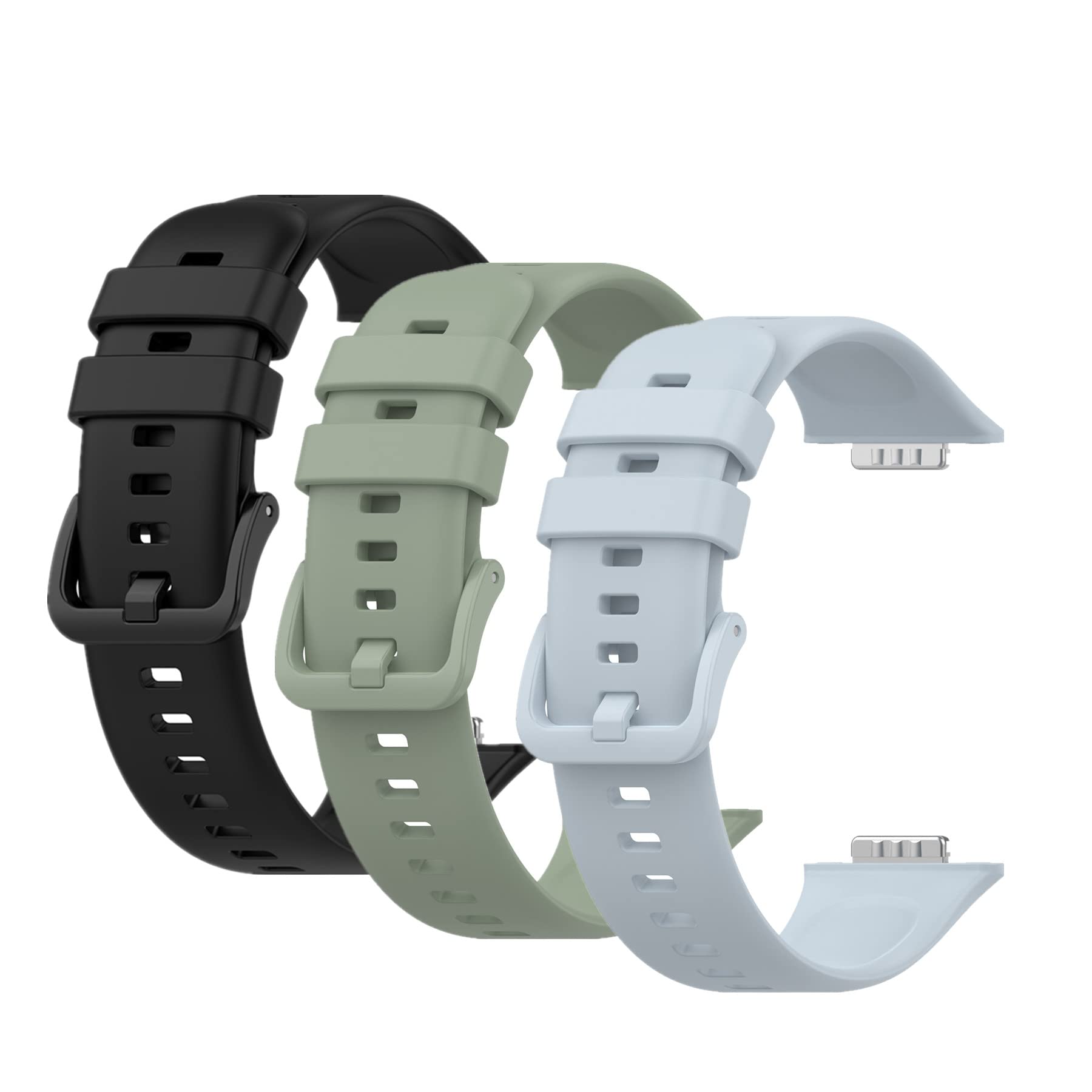 Muovrto Replacement Strap for Huawei Watch Fit 2, Silicone Watch Strap Sport Band, Black+Light Green+Light Blue