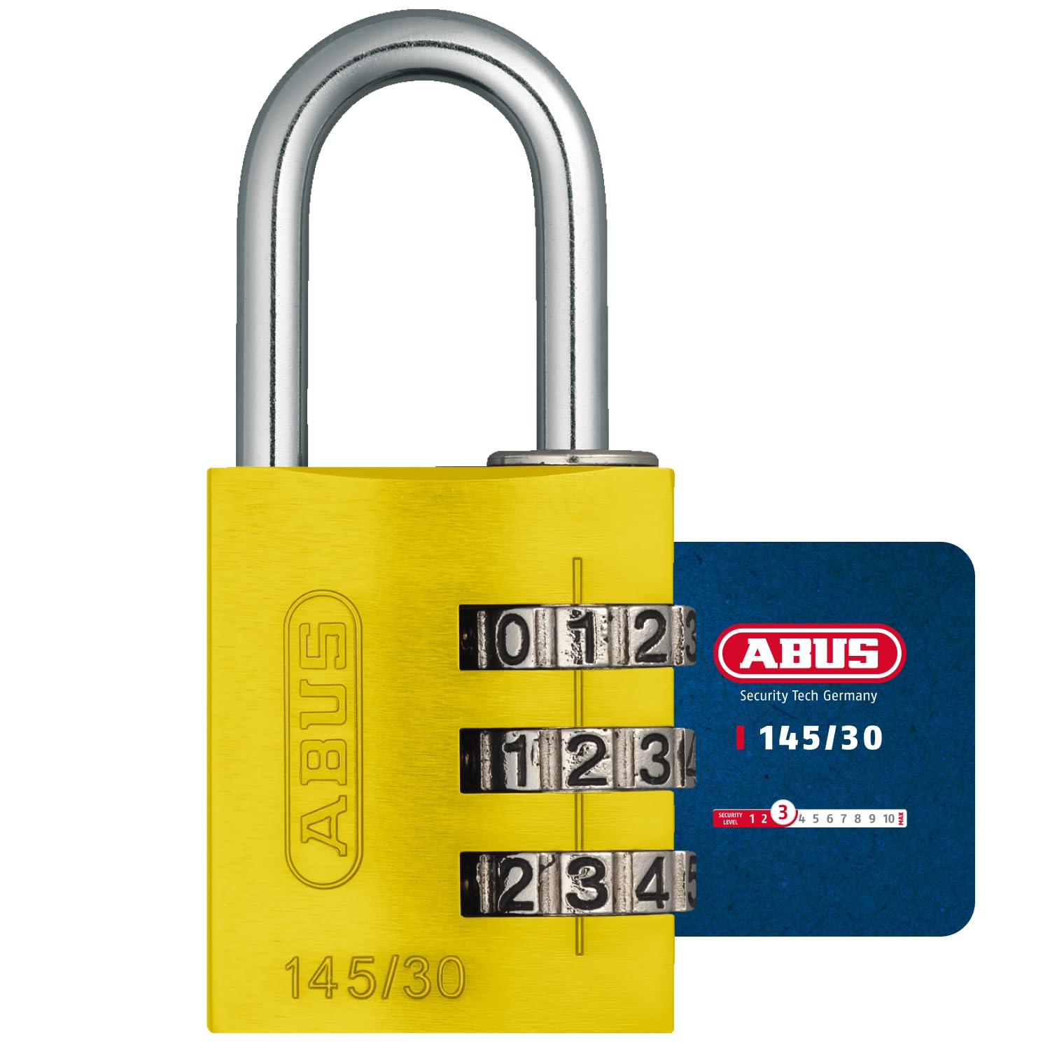 Padlock combination aluminum 30mm yellow