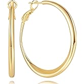 Kelli Myers Gold Hoop Earrings 14K Gold Earrings for Women Trending Hoops Earring for Women Hoop Streamlines Design with Varying Thicknesses Womens Wedding Hoops Earring 35mm