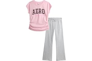 AEROPOSTALE Girls Pants Set - 2 Piece Short Sleeve Graphic Tee Tops and Soft Fleece Cargo Sweatpants Kids Clothing Set (7-16)