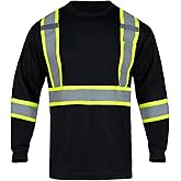 FONIRRA Hi Vis Shirts for Men Reflective ANSI Class 2 Safety Long Sleeve High Visibility Work Construction T Shirts Black