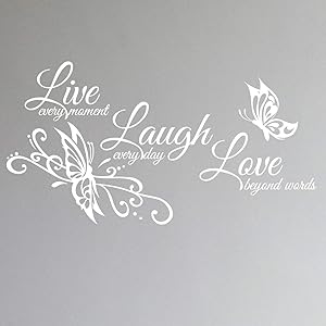 Innovative Stencils Live Love Laugh Family Wall Decor Decal Art Sticker 24" Wide x 12" high #1468 (Matte White)