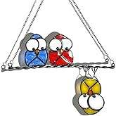 Stained Glass Birds Window Hangings, Multicolor 3 Owls Double-Side Stained Glass Hummingbird Decorations,Bird Suncatcher for Window Home Garden Decor Hummingbird Gifts for Bird Lovers (Yellow)