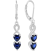Aprila Heart Drop Dangle Earrings 925 Sterling Silver Birthstone Infinity Leverback Earrings 5A Cubic Zirconia Jewelry for Women