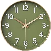 HZDHCLH 12 Inch Silent Wall Clock Battery Operated Non Ticking Olive Green | 12 inch Silent Non Ticking Modern Wall Clock for Living Room Bedroom Kitchen Office Classroom Decor (Olive Green and Gold)