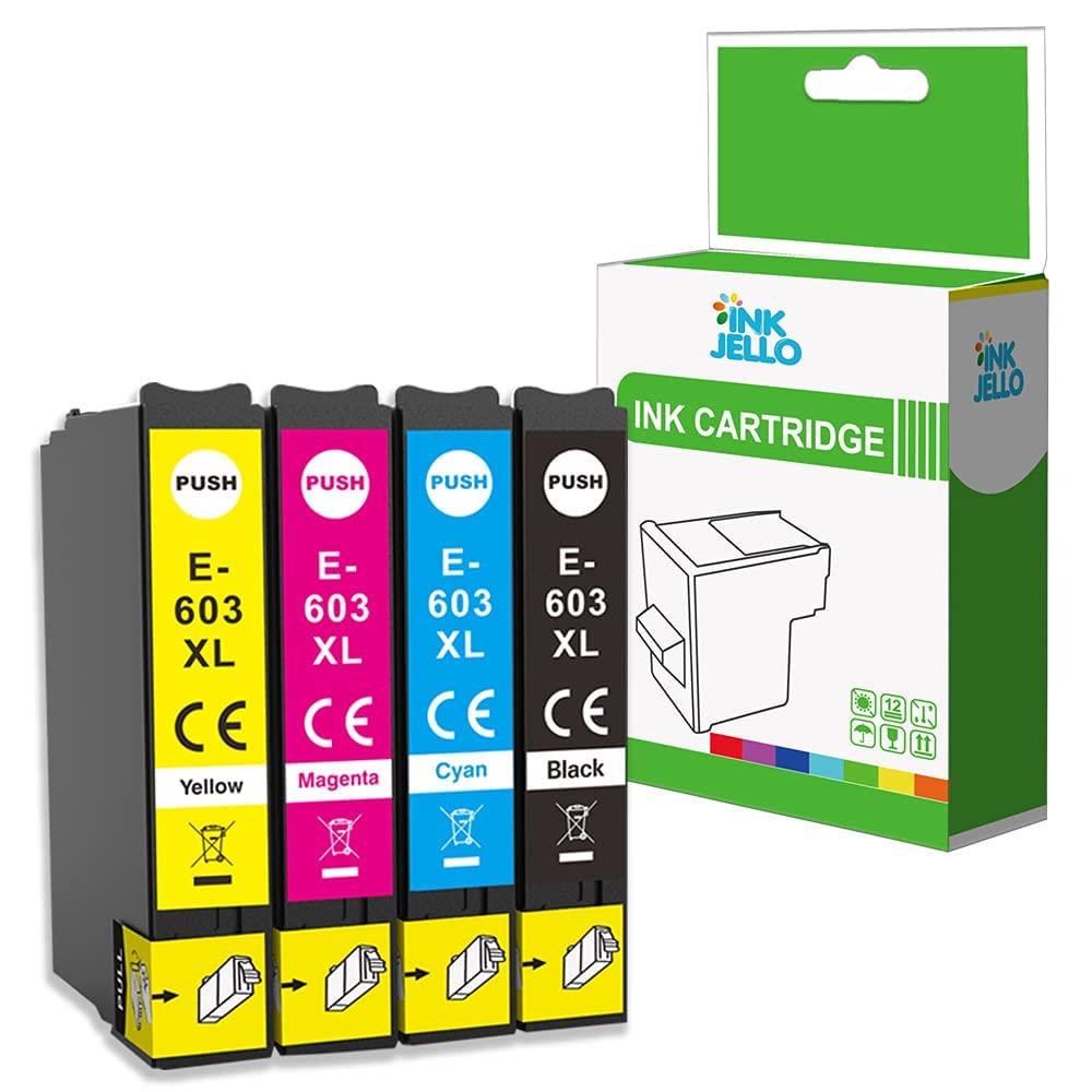 InkJello 603XL Ink Cartridge For Printer, Compatible With Epson XP-2100 XP-2105 XP-3100 XP-3105 XP-4100 XP-4105 XP-3155 WorkForce WF-2810DWF WF-2830DWF WF-2835DWF WF-2850DWF BK/C/M/Y (4-Pack)