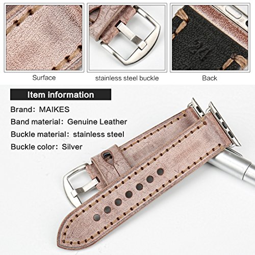MAIKES Special Bridle Leather Apple Watch Strap for iWatch Apple Watch Band 42mm 38mm Series 3 2 1 Watchband (for Apple Watch 38mm, Brown+Silver Buckle)
