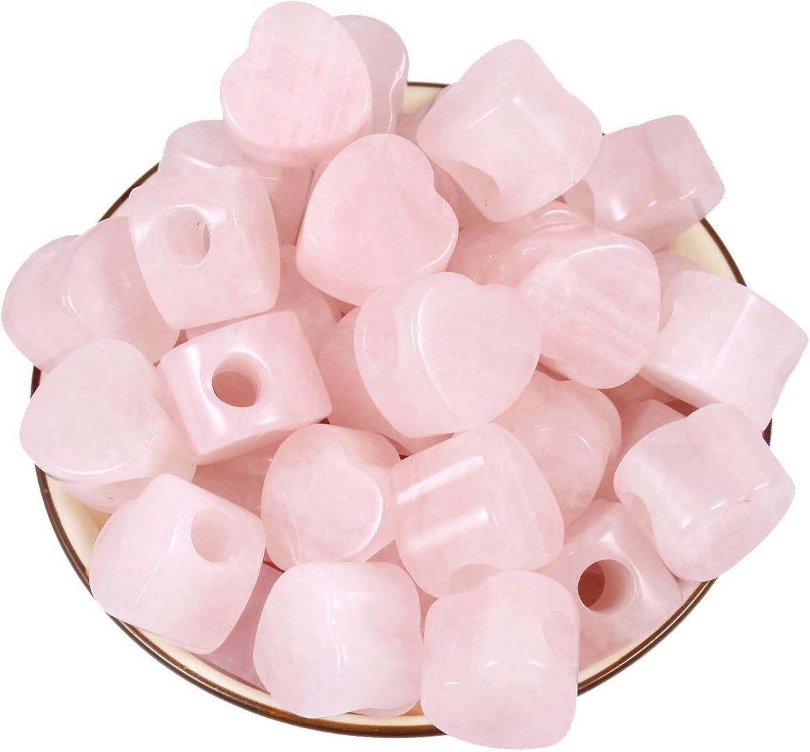 KYEYGWO Rose Quartz Large Hole Polished Gemstone Beads for Bracelets Heart Shape Loose Charms European Bead for Jewelry Making Pack of 20 - Image 4