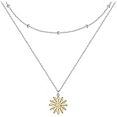 FLYOW Layered Choker Necklace S925 Sterling Silver Star Full Moon Daisy Flower Pendant Disc Jewelry Adjustable Clavicle Necklaces for Women Girls Birthday Gifts