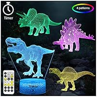 ZOKEA Dinosaur Toys, Dinosaur Gifts for Boys 7 Colors Changing 3D Dinosaur Night Light (4 Patterns) with Timer & Remote Control & Smart Touch, Gifts for Boys Girls Age 2 3 4 5 6 7 8 Year Old Boy Gifts