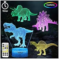 ZOKEA Dinosaur Toys, Dinosaur Gifts for Boys 7 Colors Changing 3D Dinosaur Night Light (4 Patterns) with Timer & Remote Control & Smart Touch, Gifts for Boys Girls Age 2 3 4 5 6 7 8 Year Old Boy Gifts