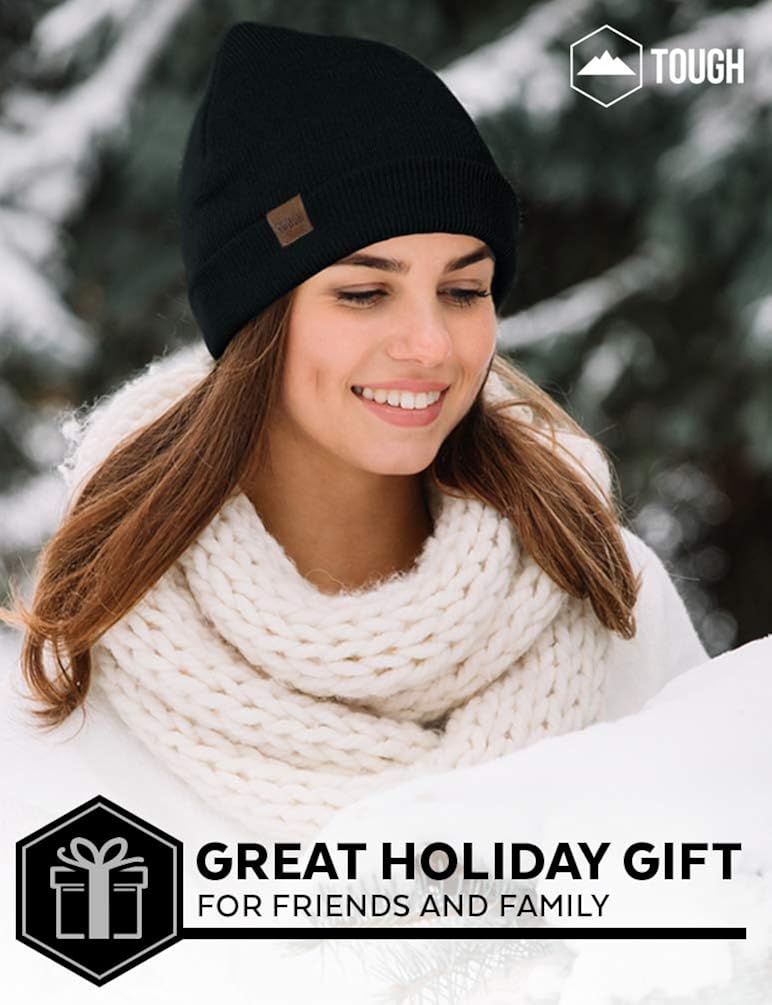Daily Knit Beanie by Tough Headwear - Warm, Stretchy & Soft Beanie Hats for Men & Women - Year Round Comfort - Serious Beanies for Serious Style Black OSFA: Clothing