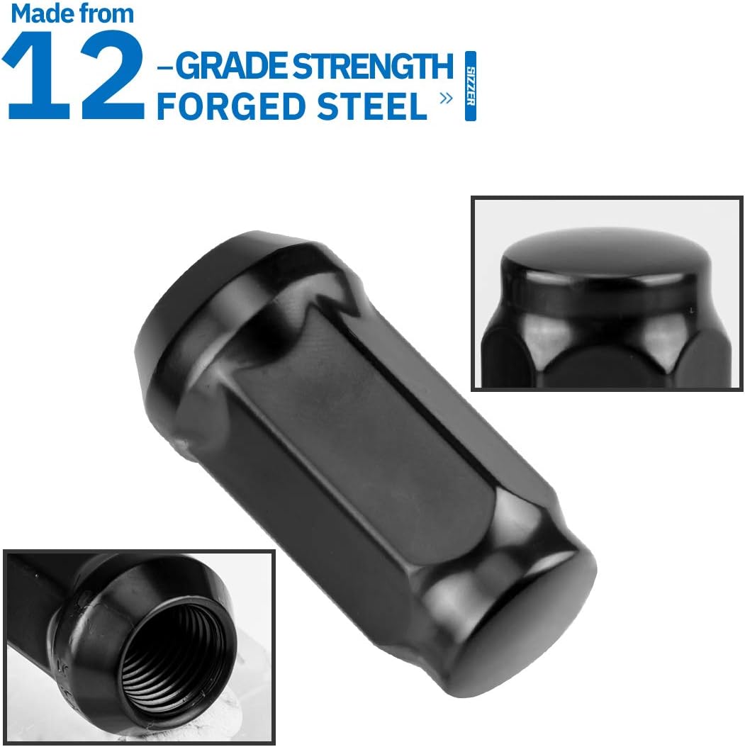 SIZZER Wheel Lug Nuts M14x1.5 Thread Size 1.78” Long 3/4" Hex Tapered Seat Acorn Lug Nuts, Black Finish, Set of 24: Automotive