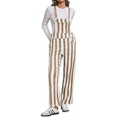 Cicy Bell Womens Casual Striped Bib Overalls Adjustable Straps Straight Leg Jumpsuits Denim Jean Long Rompers Pants