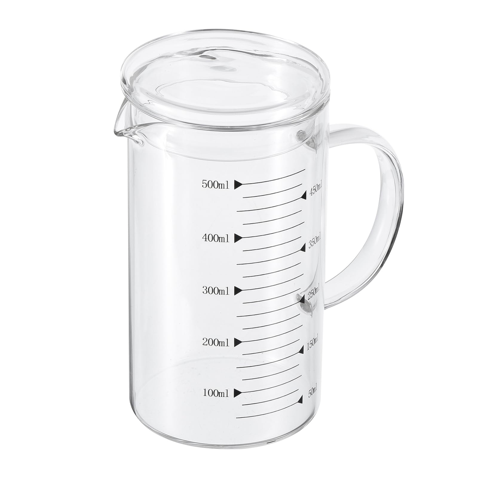 Patikil 500ml Glass Measuring Cup, 3.3 Borosilicate Graduated Black Printed Scale Liquid Measure Beaker with Glass Lid and V-Shaped Spout for Kitchen