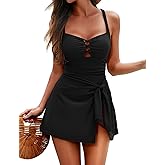 Zilcremo Swim Dress for Women Tummy Control One Piece Swimsuit Wrap Swimdress Square Neck Skirted Bathing Suit Swimwear