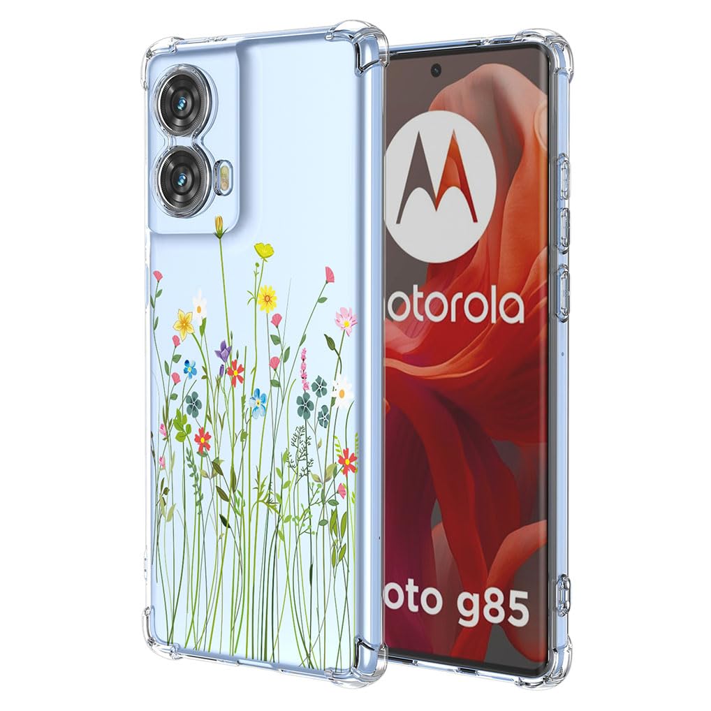 SEAHAI Case for Motorola Moto G85 5G, Ultra Thin Soft Silicone Clear Back TPU Bumper Shockproof Cover Fashion Flowers Graphic Colorful Skin Slim Case - Vines