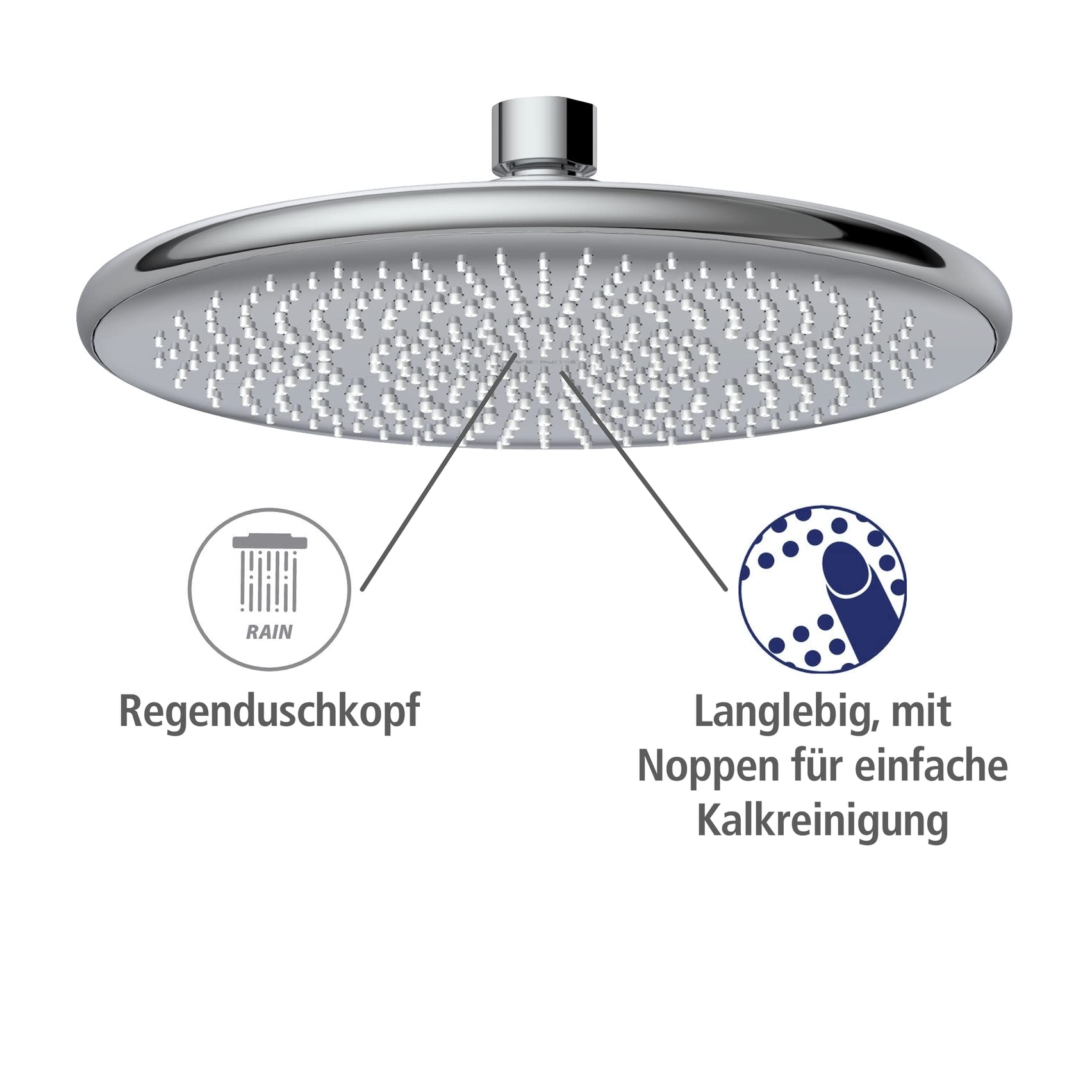 WENKO Wasserspar Regenduschkopf Watersaving, Kopfbrause mit Wasserspar-System, ABS, Chrom/Grau, rund, Ø 22,5 cm 5