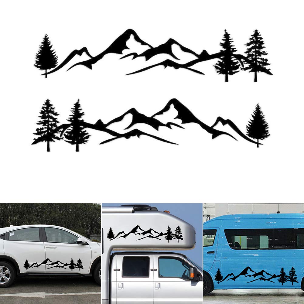 Delleu 2PCS Car Automatic Decal Sticker Car Side Door Sticker Car Sticker Mountain Decal Tree Forest Vinyl Graphic Kit for Camper Rv Trailer