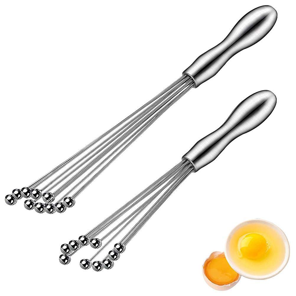 Hosuho 2Pcs Mini Whisk Mixer, Stainless Steel Balls 10 Inch and 12 Inch Whisk Manual Whisk Mixer Kitchen Baking Tools