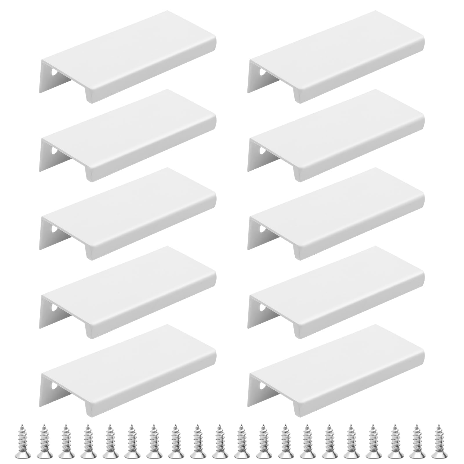 FL HUA 10 Pcs Concealed Drawer Handles with Screws, Aluminium Alloy Cupboard Handles White Matt, Back Mount Finger Edge Pull for Wardrobe Kitchen Cabinet Drawer