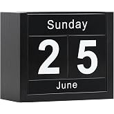 DEERINE Wooden Block Calendar for Desk, Daily Desktop Perpetual Desk Calendar, Cute Date Display Blocks Desk Accessory for Home Office Decor, Teacher, Classroom, Reusable Yearly, Black
