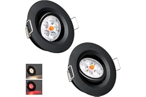 Acegoo Swivel RV Light Recessed Puck Light 12V LED RV Interior, 36° Beam Angle Vertical 70° Adjustment,Full Aluminum Downlights, 3‘’ Inbuilt Dimmer Switch & Red Nightlight (Black/3000K 2Pcs)