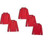 Amazon Essentials Girls and Toddlers' Long-Sleeve Interlock Polo Shirts, Multipacks
