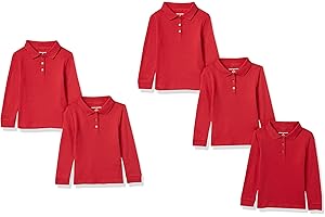 Amazon Essentials Girls and Toddlers' Long-Sleeve Interlock Polo Shirts, Multipacks