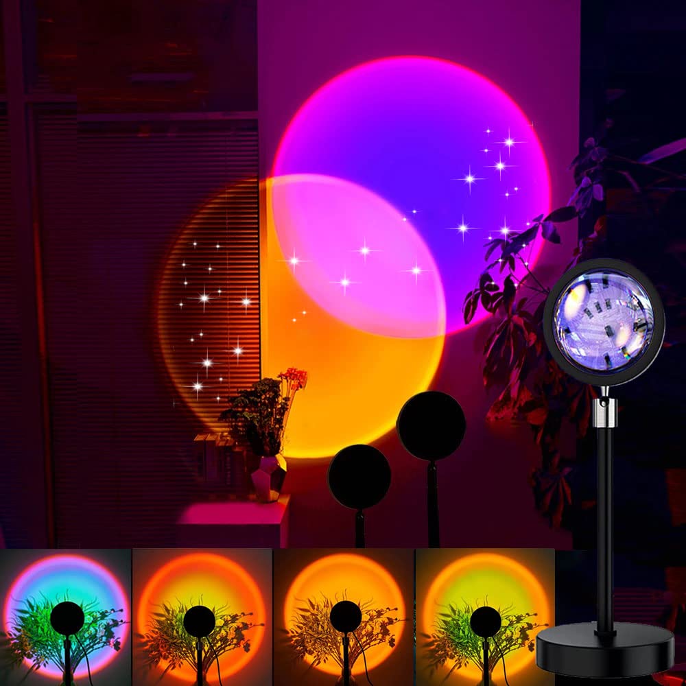 EJ's SUPER CAR Sunset Lamp Projector LED Night Light Projection,180 Degree Rotation Rainbow USB Projection Lamp, Romantic Visual LED Light for Home Party Living Room Bedroom Decor