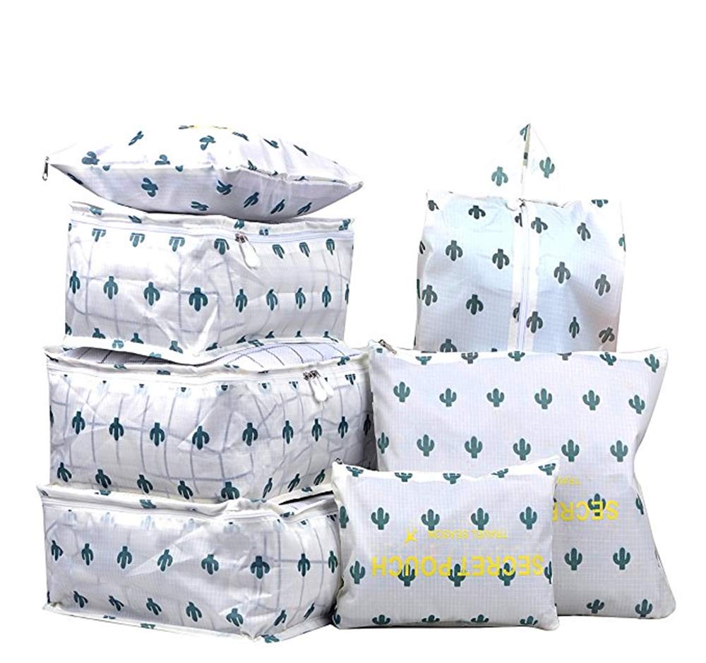 7PCS Luggage Organiser Set Compression Pouch Packing Cubes Travel Storage Bags Clothes Suitcase,Cactus
