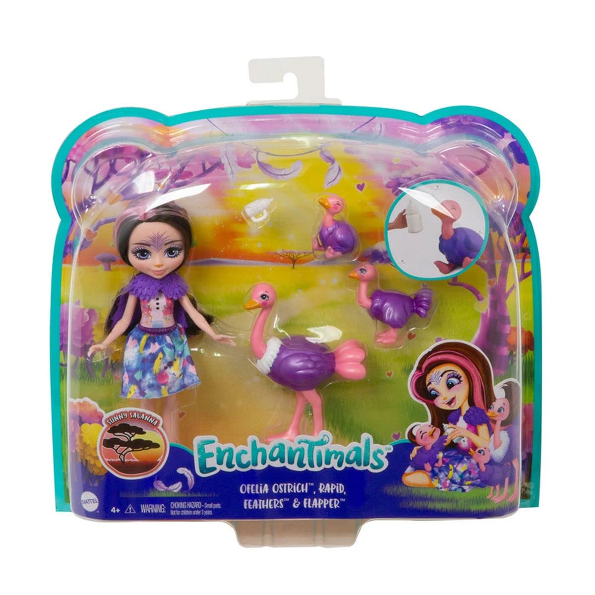 ENCHANTIMALS Sunny Savanna Ophelia Ostrich Doll with Ostrich Family Pet Toy (Mattel GTM32)