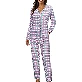 GOSEAGOTOFUN Cute Pajama Sets for Women Long Sleeve Sleepwear Button Loungewear Soft 2 Piece Pj Set with Pockets Long Pants