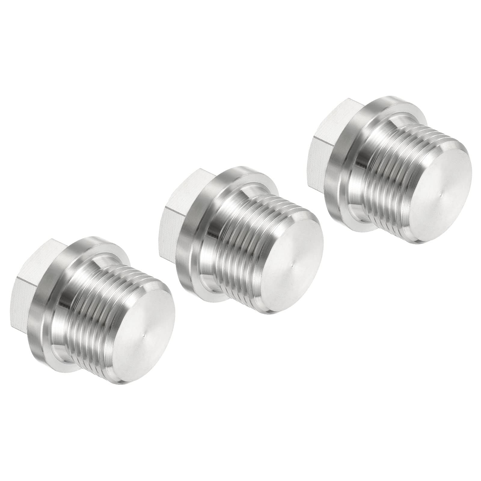 PATIKIL M22x1.5 Male Plug, 3 Pack Waterproof Dustproof 304 Stainless Steel Thread Hex Head Socket Solid Pipe Fitting