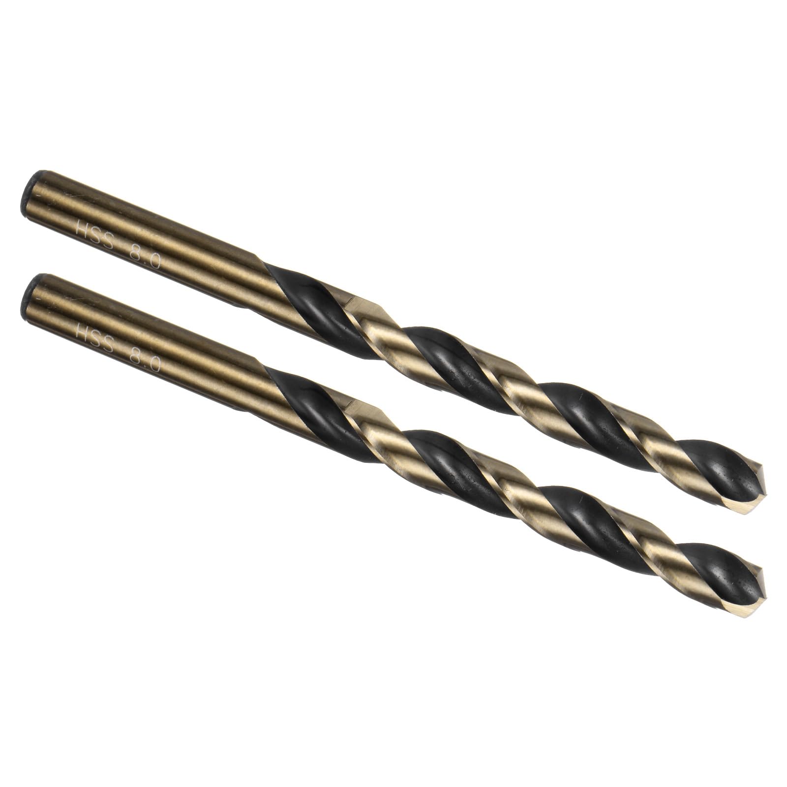 Kozelo 2PCS Twist Drill Bit - [8mm/0.31"] Titanium Nitride High-Speed Steel Round Shank Jobber Bit Set Black Gold for Metal Wood Plastic Steel Use, 80mm / 3.15" Blade Length — image 1