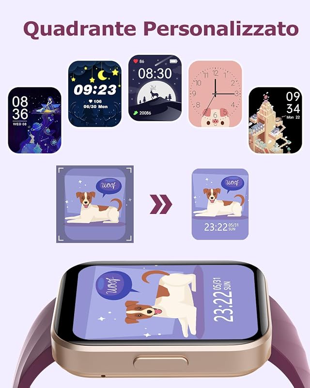 Orologio Smartwatch Donna Chiamata Bluetooth Contapassi con Cardiofrequenzimetro SPO2 Orologio Sportivo con Giochi Monitoraggio Sonno Sfondo Personalizzabile Cronometro Timer Sveglia Viola — foto 6 di 8