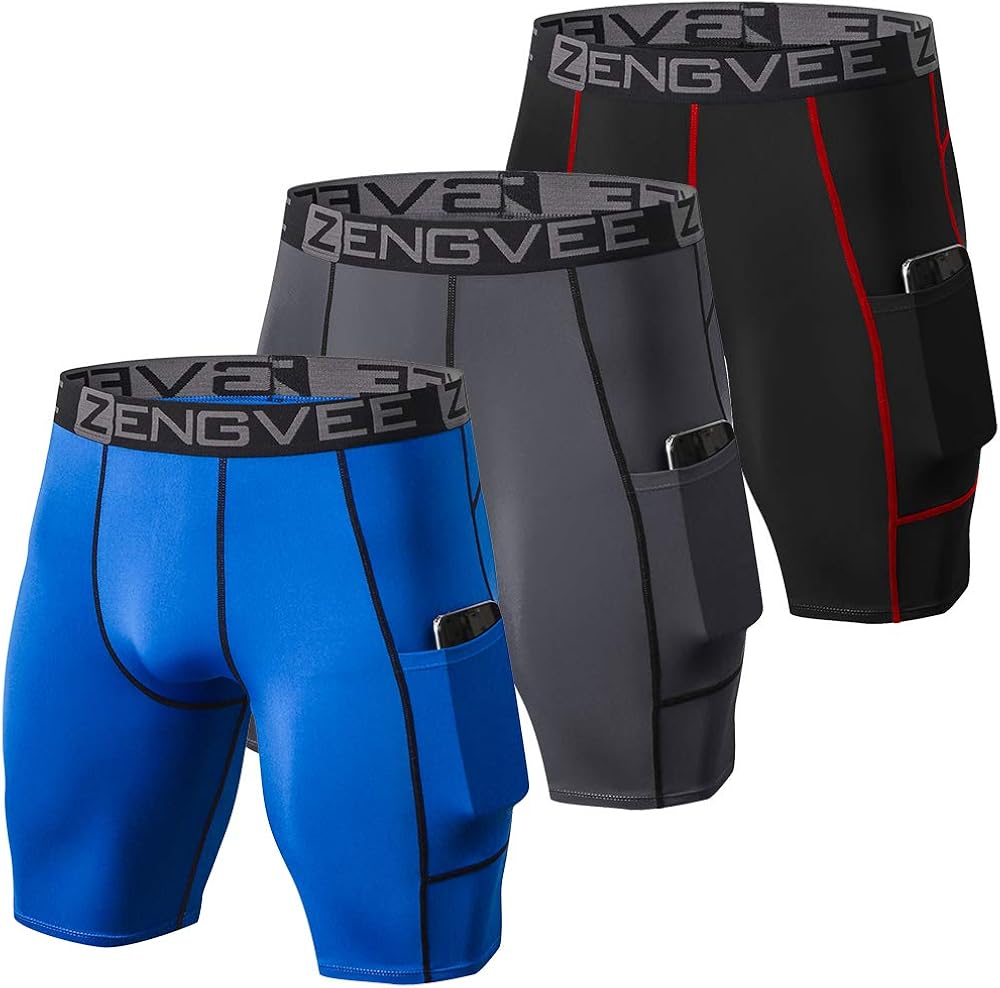 1994Fashion Men's 3 Pack Compression Shorts with Pockets Athletic Baselayer Underwear for Running, Workout, Training at  Men’s Clothing store