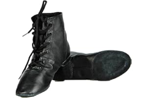 Cheapdancing Women’s Leather Practice Dancing Shoes Jazz Boots Soft-Soled High Boots, Black