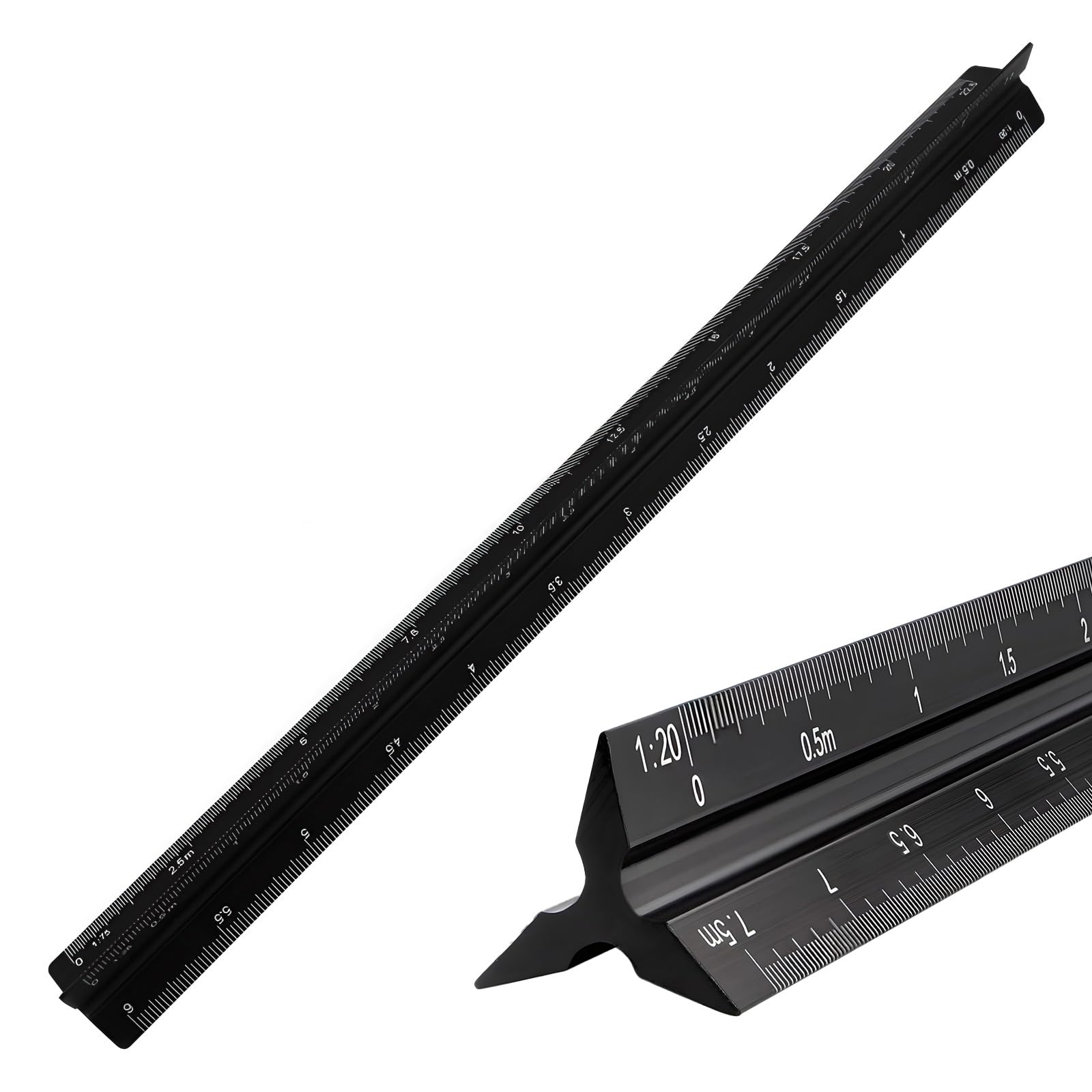 GALAMAX Architectural Scale Ruler - Triangular Aluminum Metric Ruler (30cm) - Ratios 1:20-1:125 for Architects, Students, Draftsman & Engineers- Black
