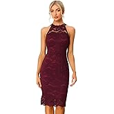 Allegra K Halter Formal Dress for Women's Sleeveless Bodycon Wedding Guest Cocktail Lace Sheath Dress