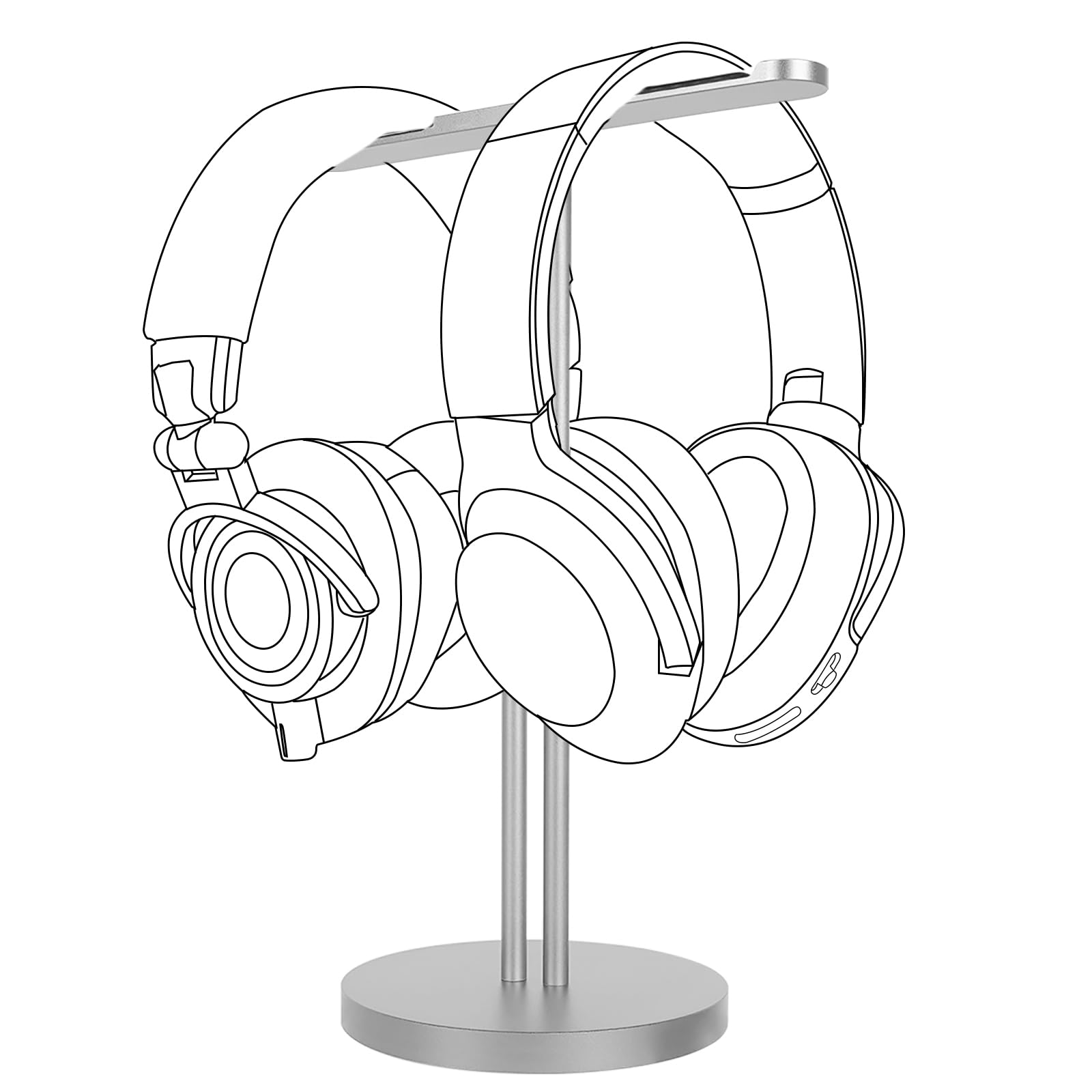 GEEKRIA Aluminum Alloy Dual Headphones Stand for Over-Ear Headphones, Gaming Headset Holder, Desk Display Hanger with Solid Heavy Base Compatible with Beats, Bose, SONY, AKG, ATH (Gray)